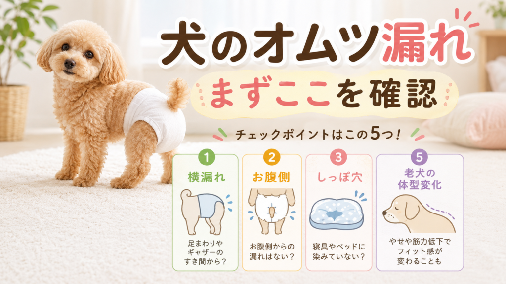 犬のオムツが漏れる場所別に確認ポイントを整理した図解