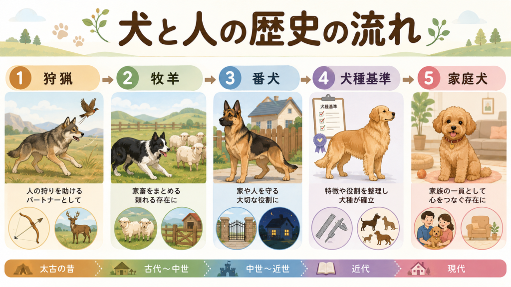 犬の品種改良の歴史を古代から現代まで整理した図解