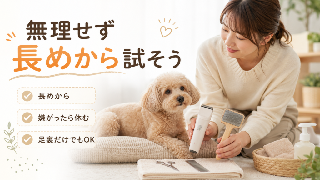 犬のバリカンは無理せず長めから試すイメージ