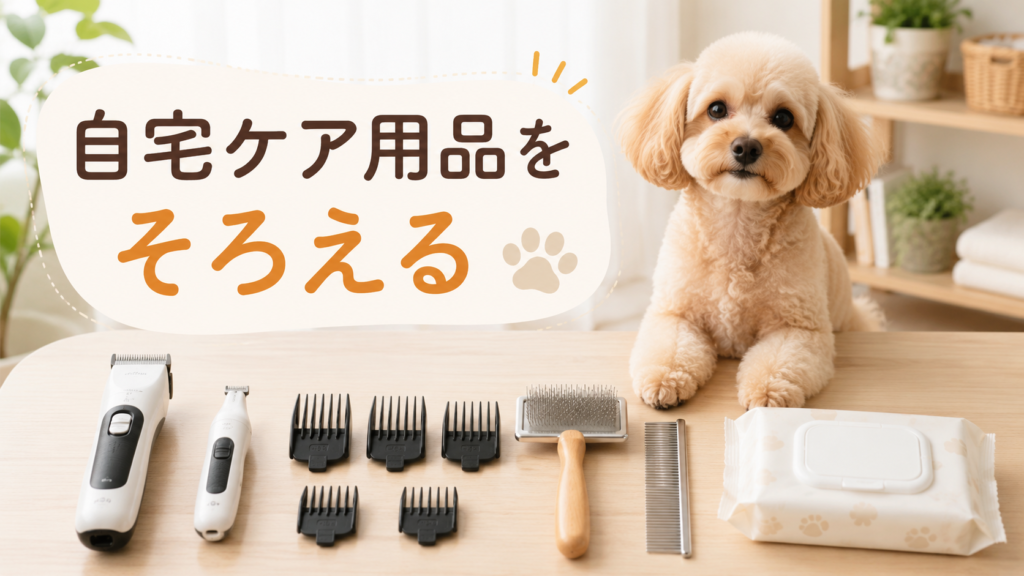 犬用バリカンとブラシなど自宅ケア用品のイメージ