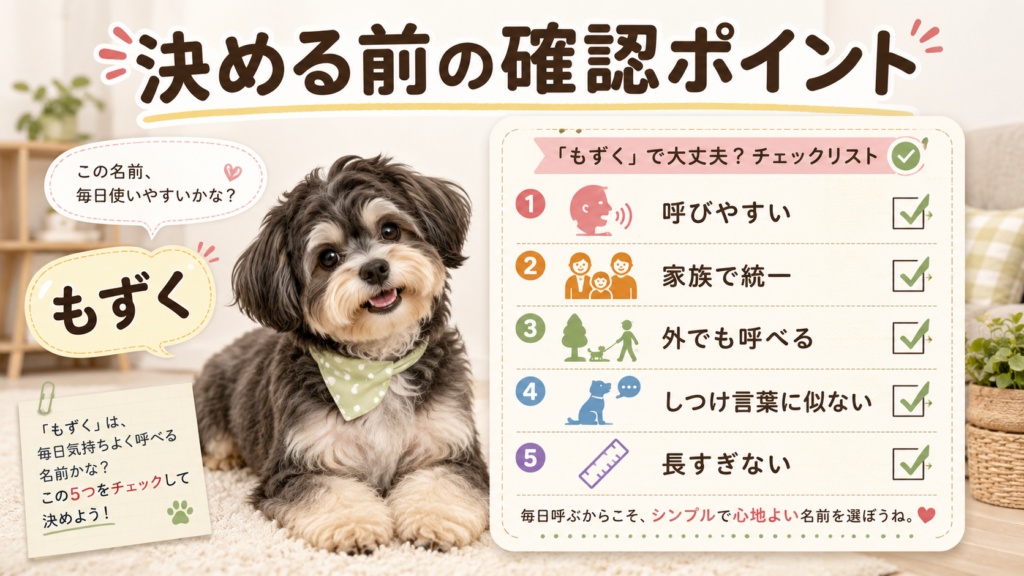 犬の名前をもずくに決める前の確認ポイントをまとめた図解