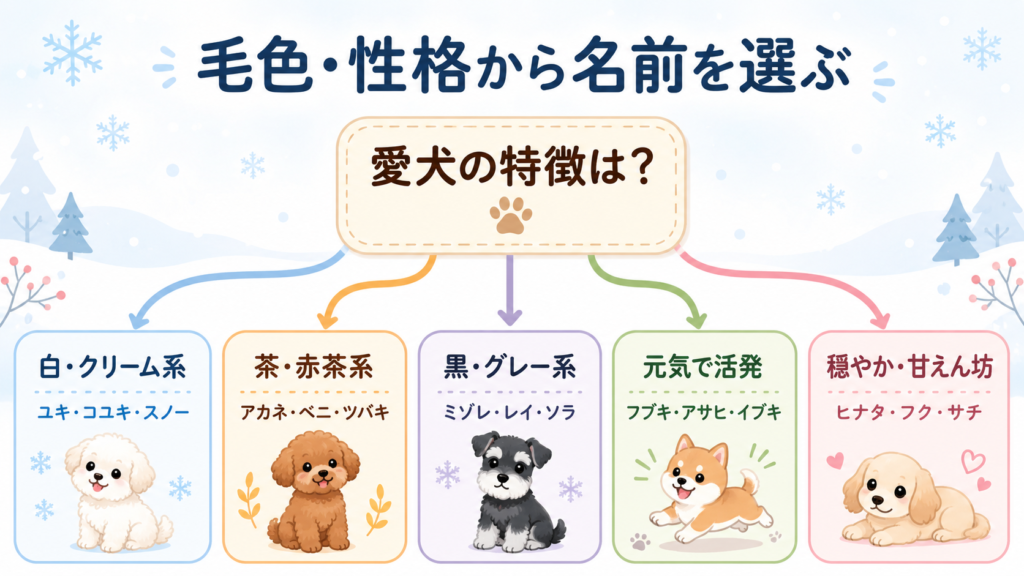 犬の毛色や性格から1月らしい名前を選ぶ判断フロー