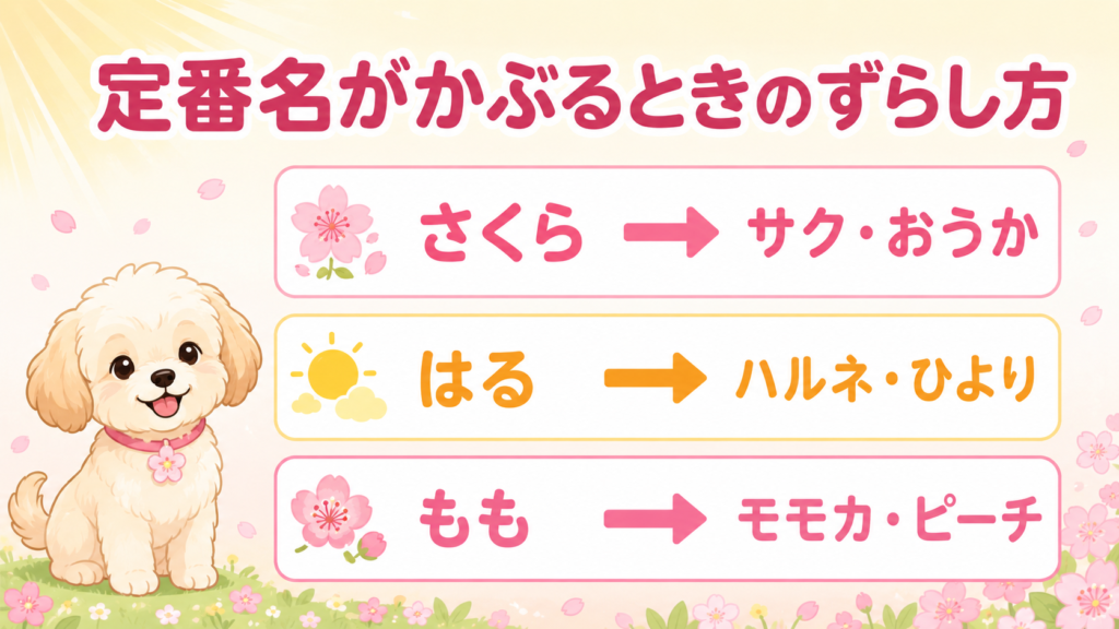 さくら・はる・ももをかぶりにくい犬の名前へ変える例