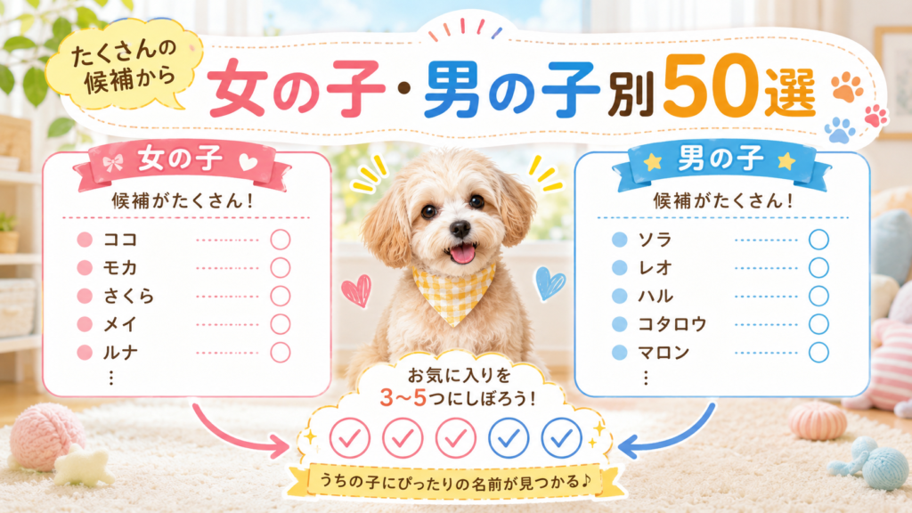 7月生まれの犬の名前50選を女の子男の子別に整理した図解