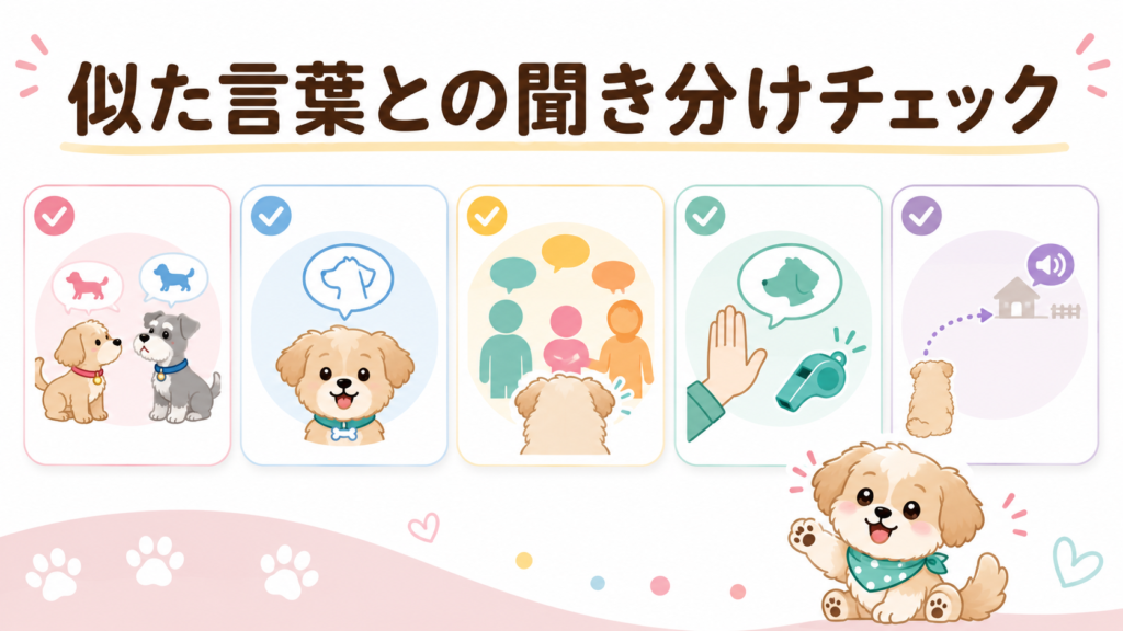 家族や先住犬やしつけ言葉との聞き分けを確認する図解