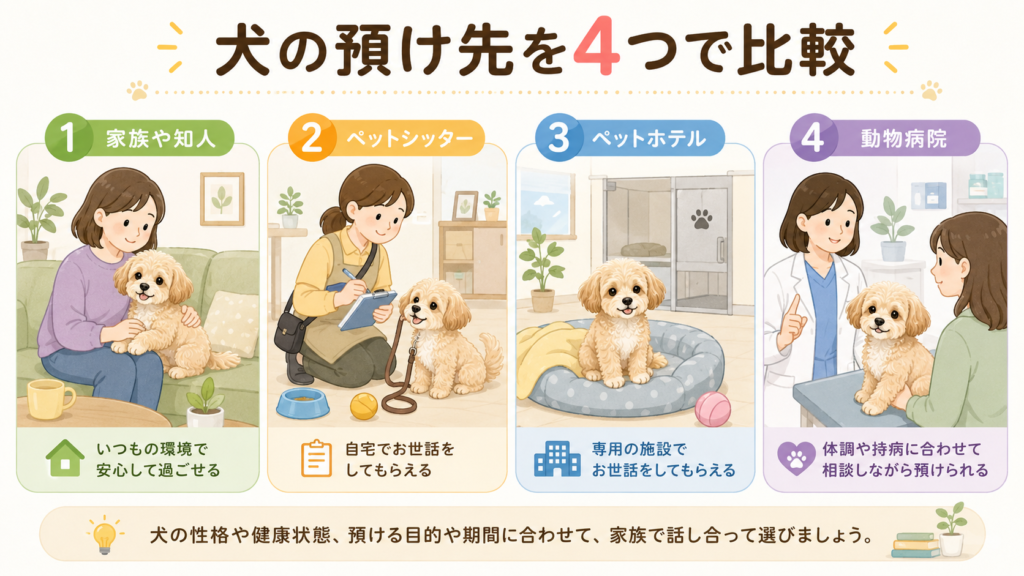 入院時の犬の預け先4種類を比較した図