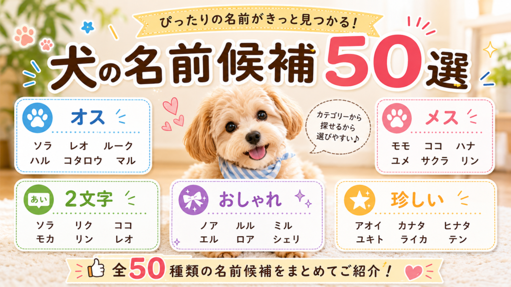 犬の名前候補50選を分類して紹介する図解