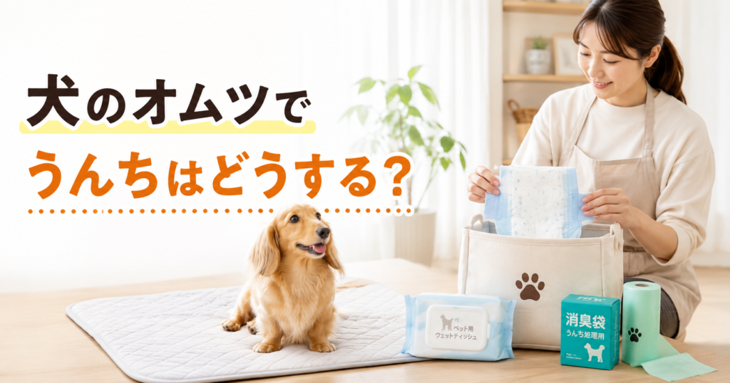 犬のオムツでうんちはどうするかを説明するアイキャッチ画像