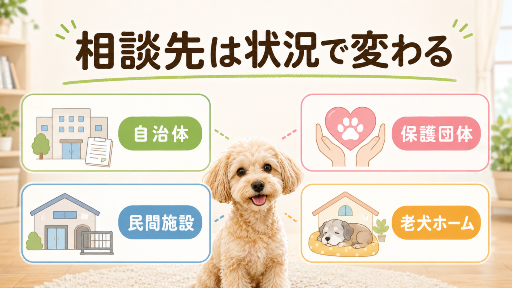犬を引き取ってくれる相談先の違いを整理した図