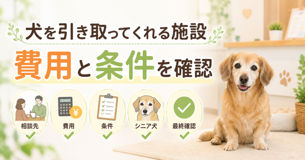 犬を引き取ってくれる施設の費用と条件を確認するイメージ画像