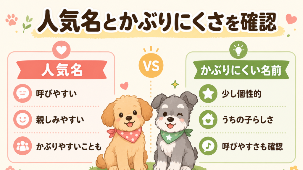 人気の犬の名前とかぶりにくい2文字名前の違いを整理した図