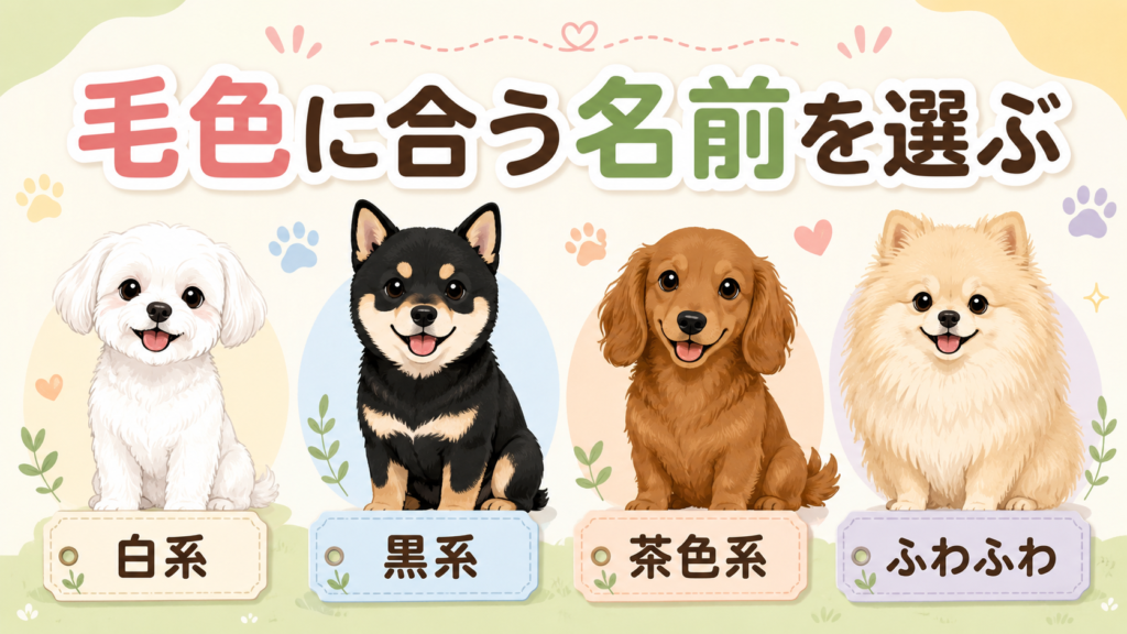 犬の毛色や見た目別に2文字の名前を選ぶ図
