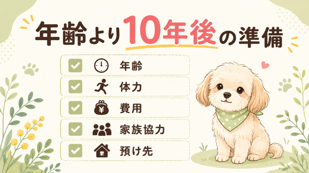 犬を飼う年齢制限より10年後の準備が大切なことを示す図解