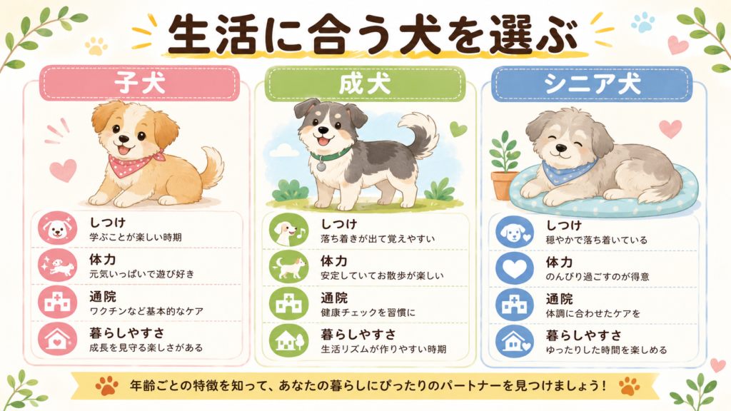 高齢者が子犬成犬シニア犬を比較して選ぶための図解