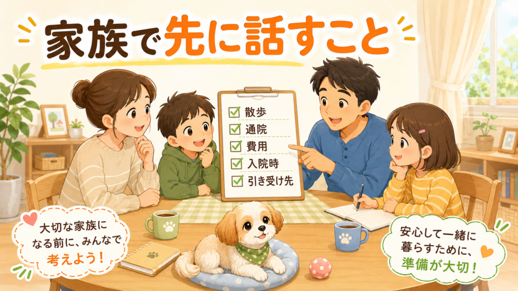 犬を迎える前に家族で話すことを整理したチェックリスト図解