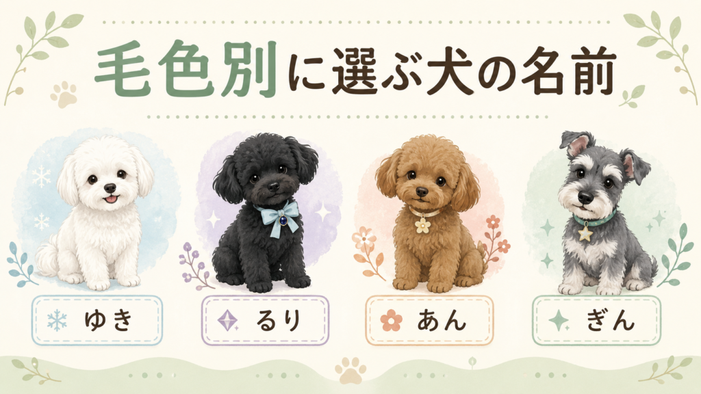 犬の毛色や見た目に合わせた2文字の名前を整理した図解