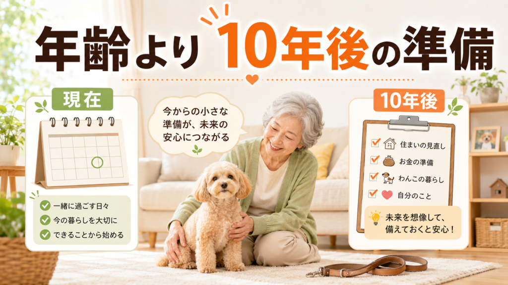 犬を飼う年齢制限よりも10年後の準備が大切なことを示す図