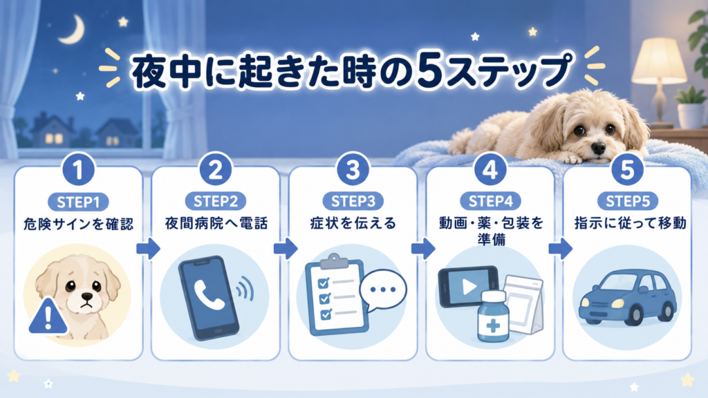 犬の呼吸が荒く震えた時の夜間対応5ステップ