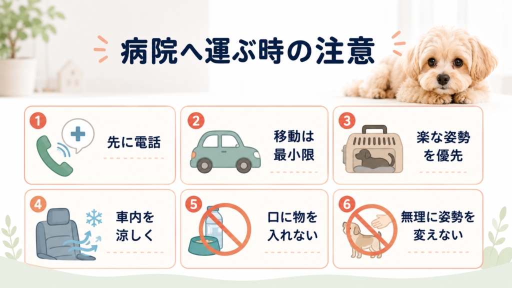 呼吸が苦しそうな犬を動物病院へ運ぶ時の注意
