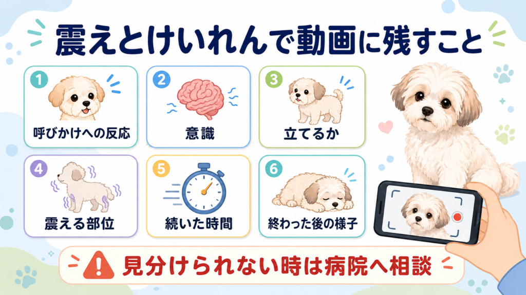 犬の震えやけいれんを動画に残す時の確認項目